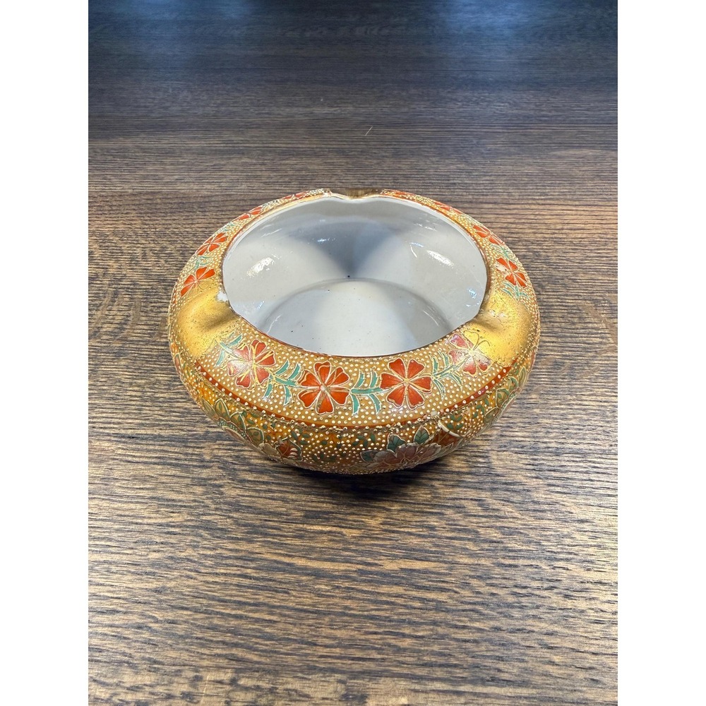 Vintage Hand-Painted Gold Floral Ceramic Ashtray | Mid Century Catchall - Picture 9 of 17
